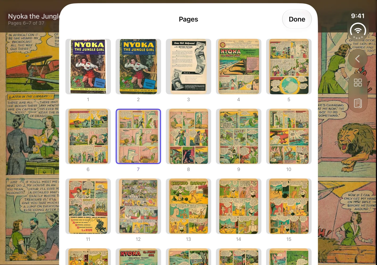 Page grid view showing thumbnails of all pages in the issue, with page 7 highlighted